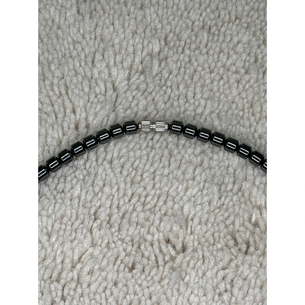 Hematite Skull Pendant Necklace Gunmetal Beaded Goth‎ Emo Choker Rocker Jewelry